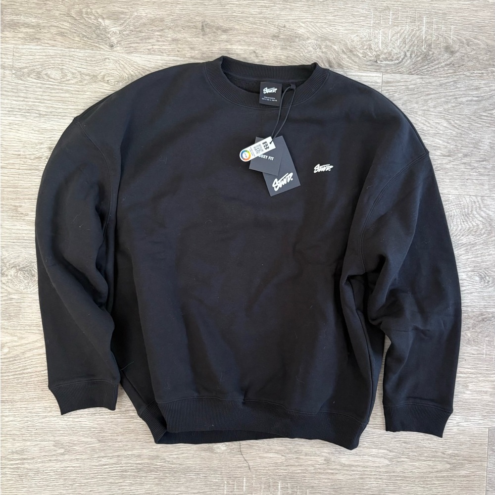 Pull&Bear STWD Black Crewneck Sweater Mens L - Boxy Fit New with tags!!
